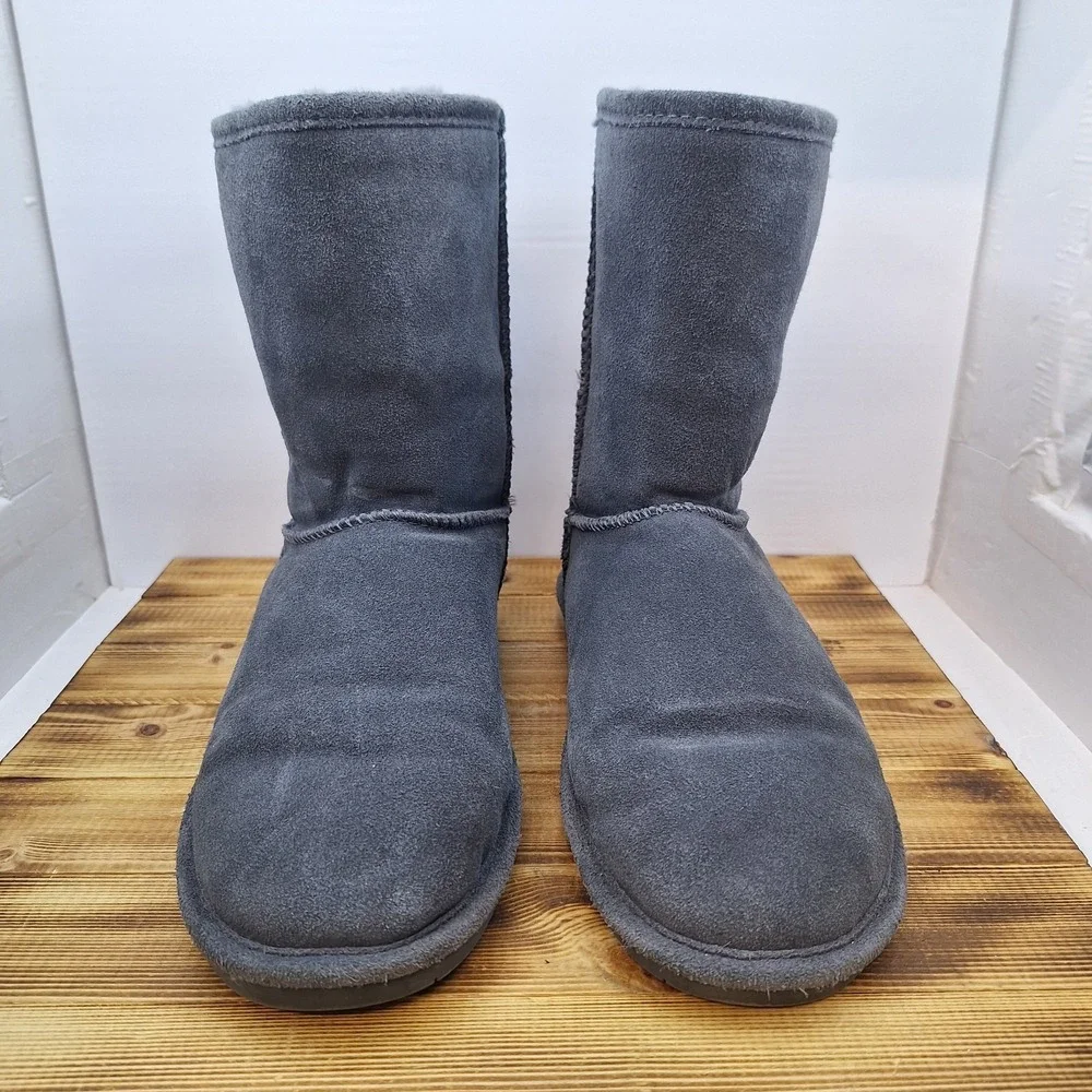 Bearpaw Emma Boots Womens 11 Charcoal Suede Sheepskin Lined Mid Calf Winter